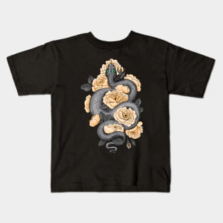 Snake and yellow roses Kids T-Shirt